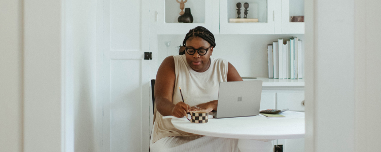 woman working at a laptop